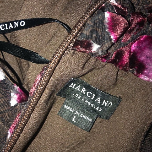 MARCIANO Sleeveless A-Line Dress in Brown Paisley + Crush Velvet Floral … - Picture 9 of 12